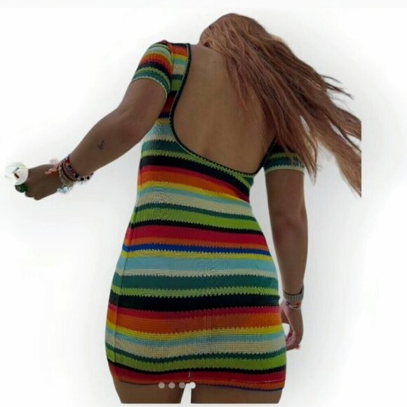Edikted Rainbow Crochet Dress Short Sleeve Scoopneck Size S - Picture 5 of 11